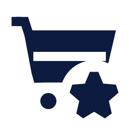 Shopping cart star icon, Sharp Solid style
