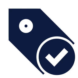 Tag check icon, Sharp Solid style