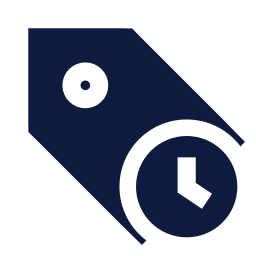 Tag clock icon, Sharp Solid style