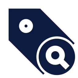 Tag search icon, Sharp Solid style