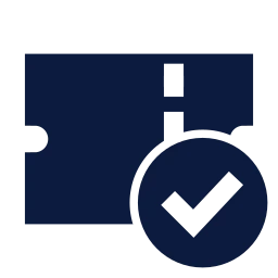 Ticket check icon, Sharp Solid style