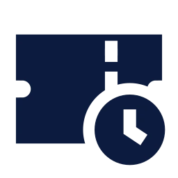 Ticket clock icon, Sharp Solid style