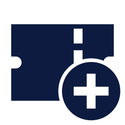 Ticket plus icon, Sharp Solid style