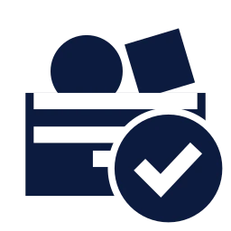 Toy box check icon, Sharp Solid style