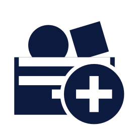 Toy box plus icon, Sharp Solid style