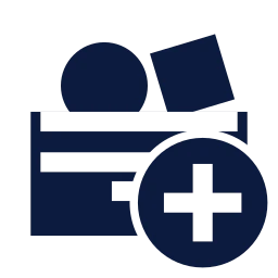 Toy box plus icon, Sharp Solid style