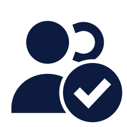 Users check icon, Sharp Solid style