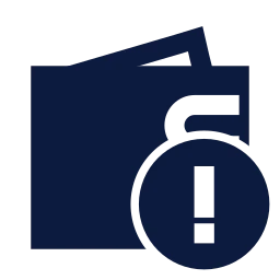 Wallet alert icon, Sharp Solid style