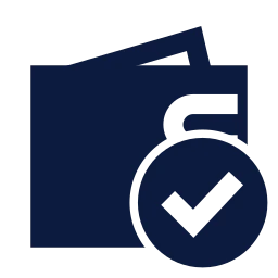 Wallet check icon, Sharp Solid style