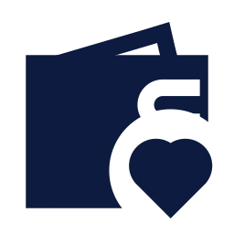 Wallet heart icon, Sharp Solid style