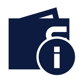 Wallet info icon, Sharp Solid style