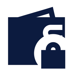 Wallet lock icon, Sharp Solid style