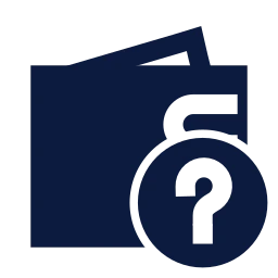 Wallet question icon, Sharp Solid style