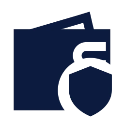 Wallet shield icon, Sharp Solid style