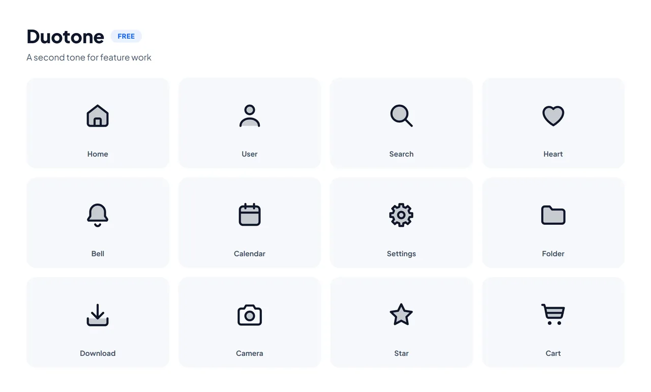 HubToolify Duotone icons: an outline with a secondary tone layer for feature sections