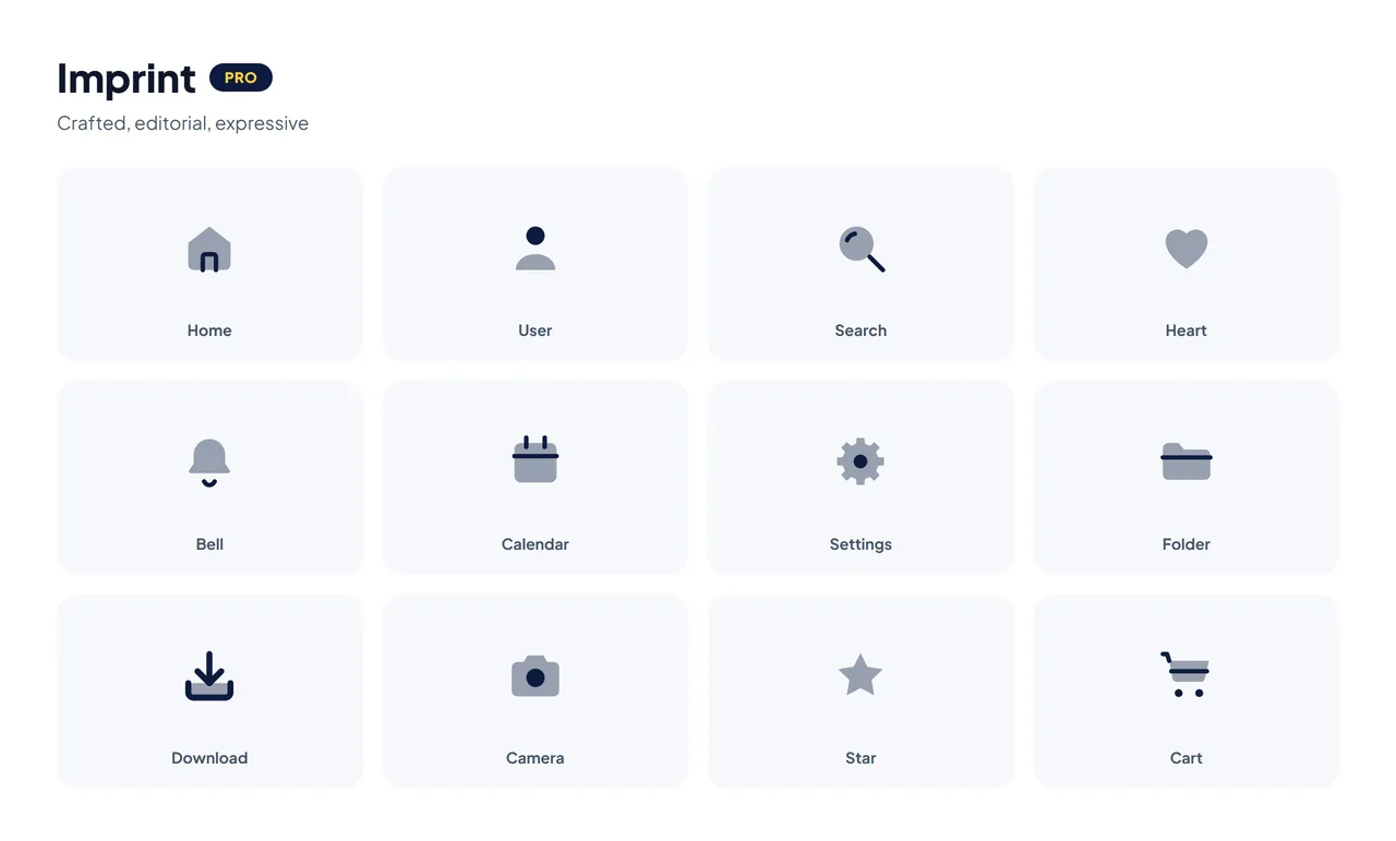 HubToolify Imprint icons: a crafted, expressive Pro style for creative and editorial design
