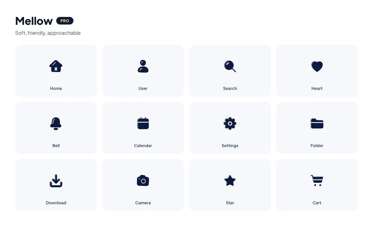 HubToolify Mellow icons: a soft, friendly Pro style for approachable consumer products