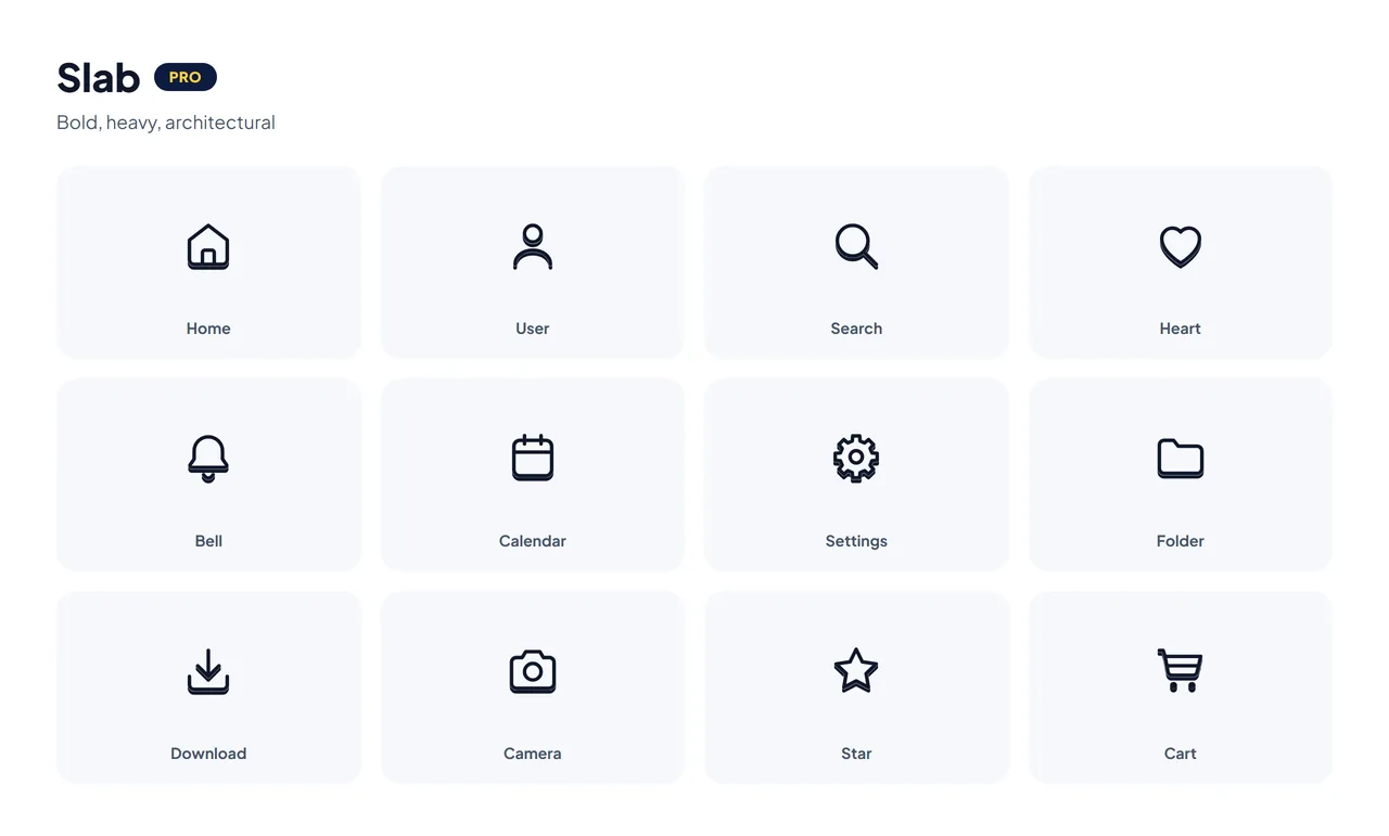 HubToolify Slab icons: a bold, chunky Pro style for strong marketing sections