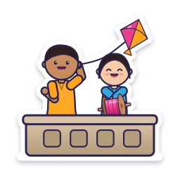 Kids Flying Kites on the Rooftop sticker
